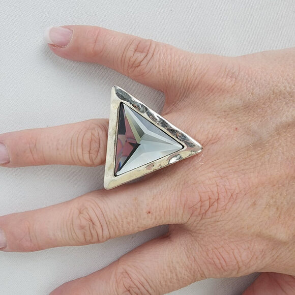 A&C Adjustable Ring with Large Faceted Triangle Glass Stone - Picture 1 of 6